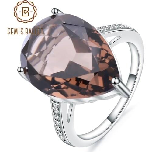Gems Ballet 10.68ct Natural Smoky Quartz Gemstone Cocktail Rings For Women 925 Sterling Silver Engagement Ring Fine Jewelry