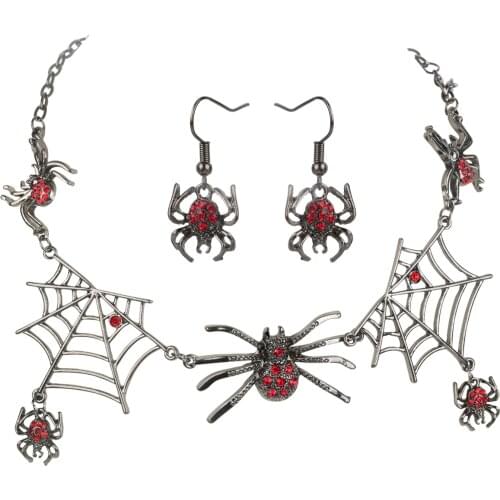 Yacq Womens Spider Web Jewelry Set-Adjustable Necklace 24inch (60cm) + Dangle Earrings - Halloween Party Gift Accessories