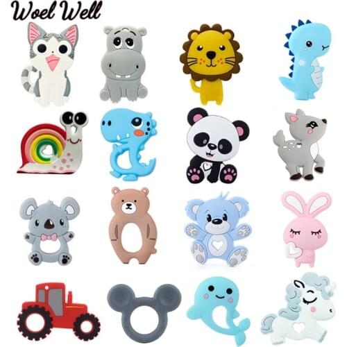 1Pcs Food grade Silicone Baby Teether infant Teething Toy Animal bear rabbit cat dinosaur Beads DIY hippo lion gift chewable