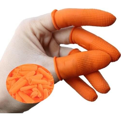 100pcs Rubber Antislip Finger-Cot Gloves Waterproof Latex Fingertips Antistatic Orange Fingerstall
