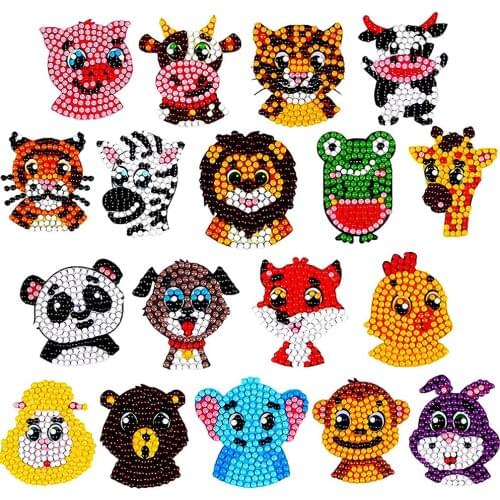 18Pcs Diamond Painting Stickers Kits for Kids DIY Cartoon Animal Diamond Art Mosaic Stickers by Numbers Kits for Children Gift