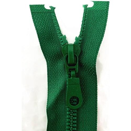 2pcs, 5 # 25cm (10inch) Green Detachable Resin Zipper with Open End Automatic Eco Lock Plastic Zipper for Sewing Suit