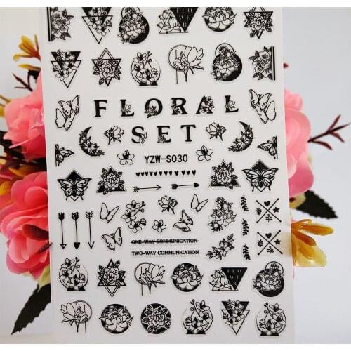 3D Nail Sticker Art Geometry Flowers Moon Nails Decoraciones foil Stickers for Manicure Triangle Sliders Accesorios