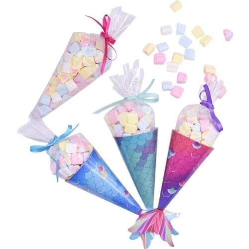 48Pcs Mermaid Tail Paper Portable Bags Birthday Weeding Christmas Halloween Packaging DIY Candy Marshmallow Cookies Gift Box Bag