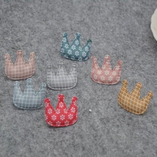 50pcs/lot 3.8*3cm Gingham Crown Padded Appliques for DIY handmade childrens hair accessories, gift decoration accessories
