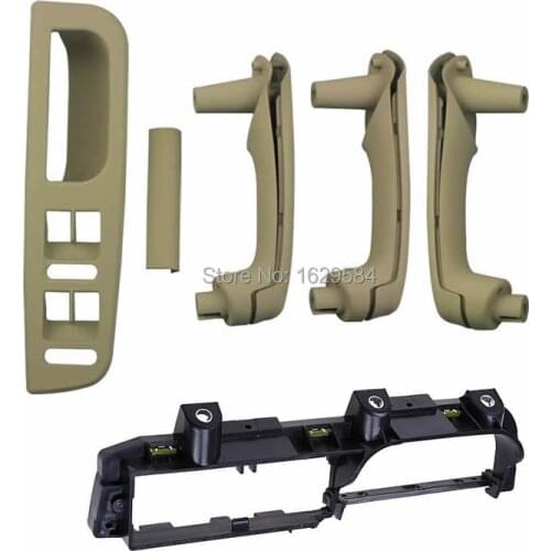 6PC Beige Car Interior Door Handle Cover Bracket Grab Bezel Trim For VW Jetta Golf Bora MK4 4-Door Left Hand Drive