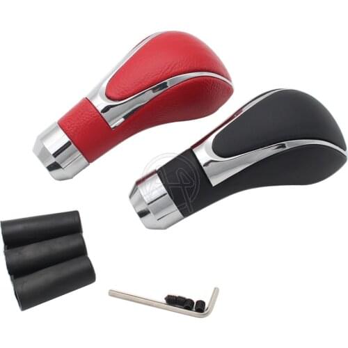 Car Truck Red/Black PU Leather Gear Knob Handle Gear Shift Knob Manual Shifter Shift Lever Knob Handbrake Cover Universal Fit