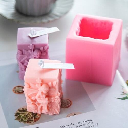 Flower Angel Square Aromatherapy Candle Molds Fairy Plaster Silicone Mold Handmade Candle Soap Mould