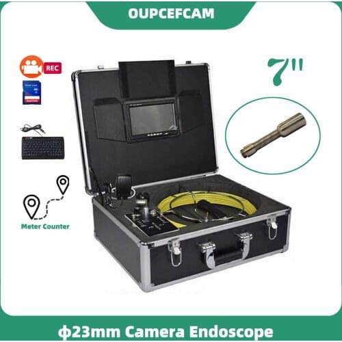 Φ23mm Camera Drain Sewer Pipe Inspection Endoscope System 7" TFT Color Screen DVR Keyboard Meter Counter 5mm Fiberglass Cable