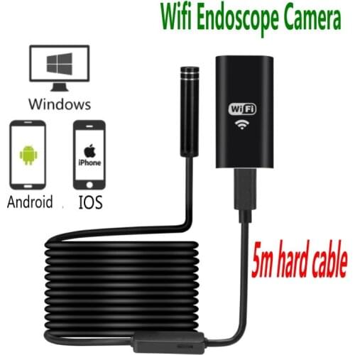 5pcs Newest Wifi Android IOS PC Endoscope camera 5m hard cable Wireless Waterproof Iphone Endoscope Camera 8mm WiFi Endoscope