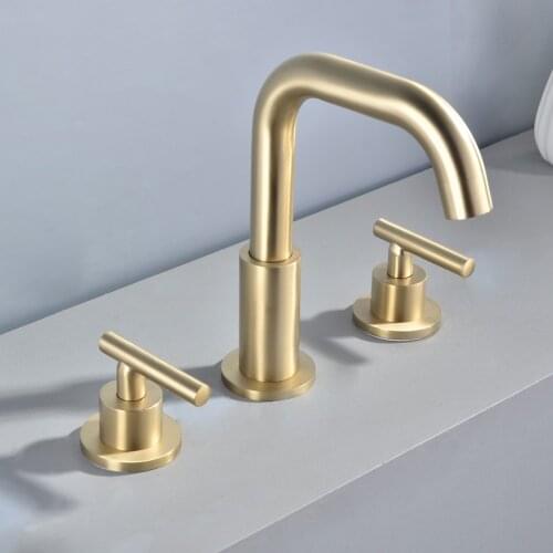 SHAMANDA Brass Widespread Bathroom Two Handle Three Hole Vanity Sink Faucet Brushed Gold/Nickel/Matte Black