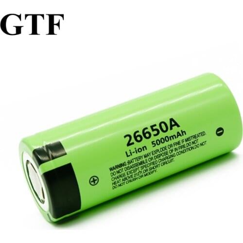 GTF 26650 5000mAh 3.7V Li-ion Rechargeable Battery 26650A High Real Capacity 5000mAh Batteries for LED flashlight drop shipping