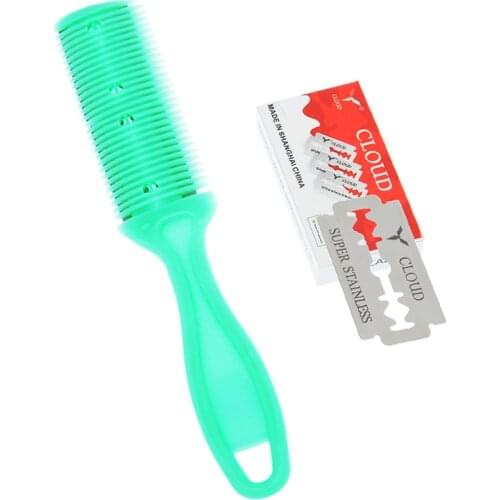 Meisha 1pcs Hair Razors & 10pcs Blades Hair Razor Comb Cutting Thinning Comb Home DIY Trimmer inside with Blades Brush HC0001