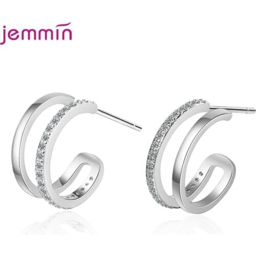 Trendy 925 Sterling Silver C-shape Stud Earrings for Women Girls Piercing Earrings for Women Fashion Ear Jewelry