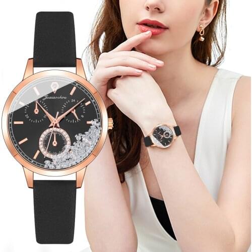 Fashion Beads Women Quartz Watch Luxury Rhinestone Female Leather Strap Wristwatch Ladies Clock Zegarek Damski