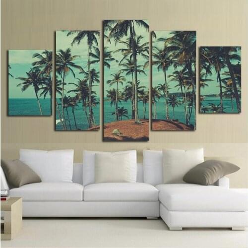 Seascape Canvas Paintings 5 Piece Canvas Art Wall Picture for Living Room Original Design Seashore Sunny Beach Waterproof
