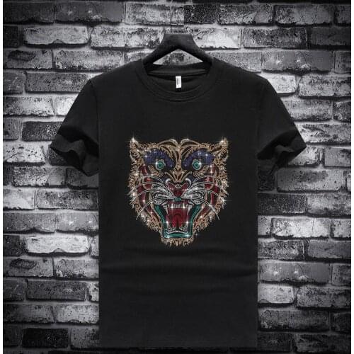 Top tees Men Brand Short Sleeve Fashion Rhinestones O Neck Slim Cotton T-shirts Plus Size new design