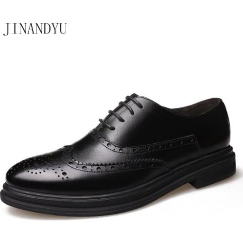 Mens Formal Shoes Genuine Leather Office Oxford Brogue Man Business Dress Black Brown Shoes Leather Man Shoes High Quality Retro