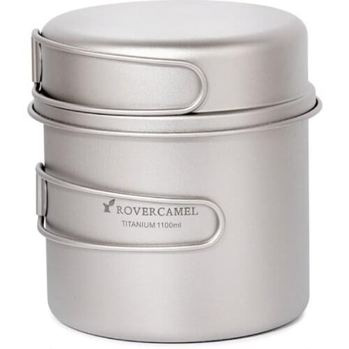 Titanium Cookset Camping Frypan Outdoor Pot Camping Cookware Set 1100ml Pot and 350ml Fry Pan with Folding Handles