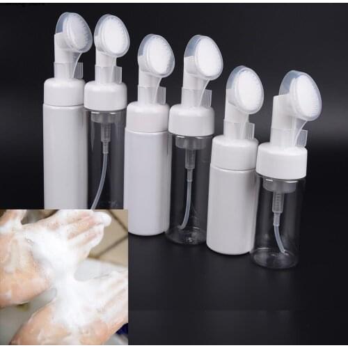 New 200ml Empty Froth Foaming Pump Bottle With Silicone Brush Head Plastic Face Cleaning Foam Bottles