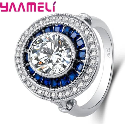New Arrival Cool Fashion Finger Ring With Blue And White CZ Stone Punk Style Jewelry Suit Women/Men Wedding Ceremony