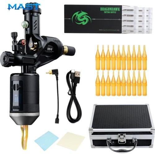 Adjustable Rotary Tattoo Machine Raven II Gun Alloy Frame Hand Controller Battery Grip Rechargeable Power Supply Accessories Kit