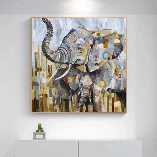 Modern Abstract Animal Canvas Painting Maternal Love Elephant Posters and Prints Wall Art Picture for Living Room Decora Cuadros