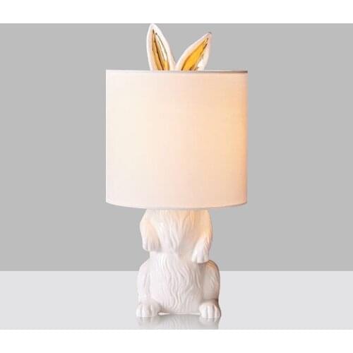 Modern Creativity Resin Rabbit Fabric Art Lampshade Desk Lamp Study Book Light Living Room Table Decor Bedroom Beside Lamp LED