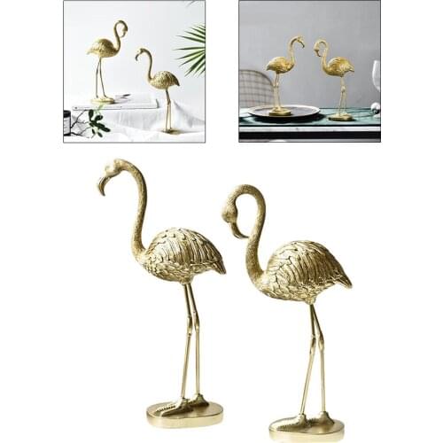 2Pcs Gold Flamingo Figurine Statue Resin Animal Sculpture Artwork Home Decor
