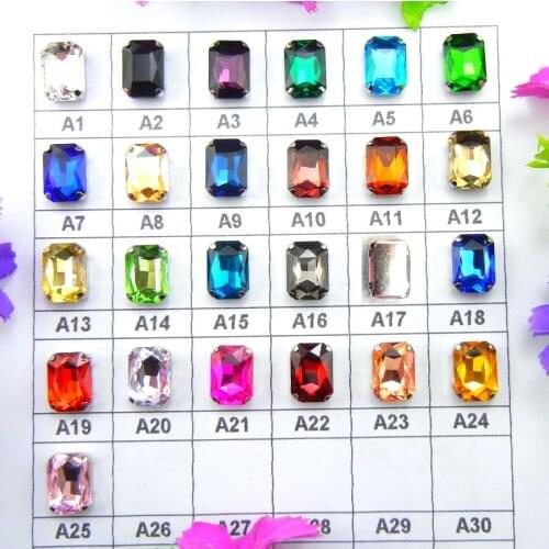 Glass Crystal Silver claw settings 7 sizes nice colors mix Rectangle shape Sew on rhinestone beads clothes shoes diy trim