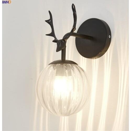 Concise Gold Iron Wall Light Creative Deer Sconce For Bedroom Kids Room With 15CM Clear/Amber Glass Ball Lampshade Mirror Lamp