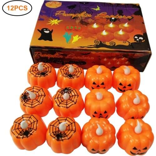 12 Pcs Halloween LED Glow Pumpkin Candle Lights Halloween Bar Decoration Lights Halloween Home Decoration Accessories