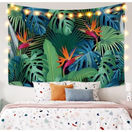Tropical Plant Tapestry Wall-mounted Polyester Summer Bohemian Palm Banana Leaf Flower Print Tapestry Beach Towel Mat