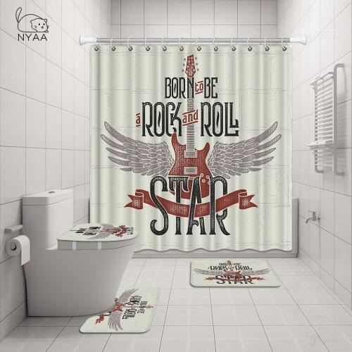 Hipster Vintage Hard Rock Poster Shower Curtain Set Grunge Heavy Metal Music Bathroom Curtain Bath Mats Rugs Bathtub Accessories