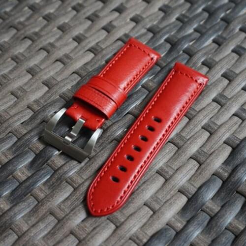 Top quality Vintage Italian cow leather watch band 24mm red bracelet watchband For PAM441/Panerai strap belt PAM tools logo