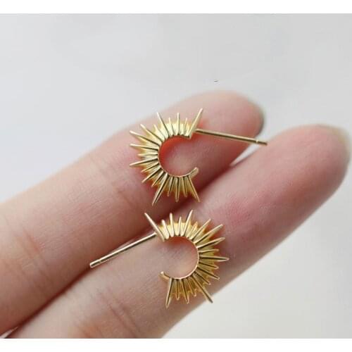 WTLTC 100% 925 Sterling Sliver Small Hoop Earrings for Women Sinple Sunshine Shaped Earrings New Punk Geometrical Hoops Earrings