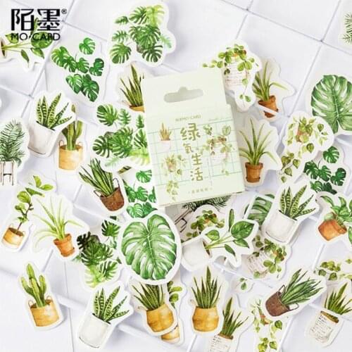 Green Life Sticky Stickers Color Paper Decoracion Scrapbooking Office Stationery School Supplies Sticker Flakes 45PCS