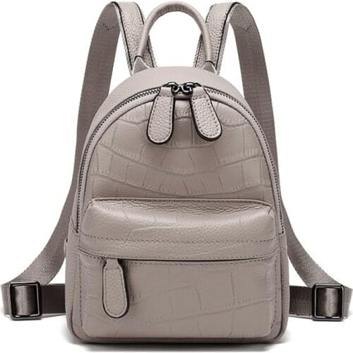 Womens bag fashion casual womens backpack crocodile pattern Cowhide leather Rucksack student bag female small leather backpack