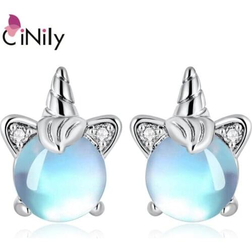 CiNily White Gold Plated for Girls Hypoallergenic cute Moonstone Stud Earrings Jewelry Gifts for Women