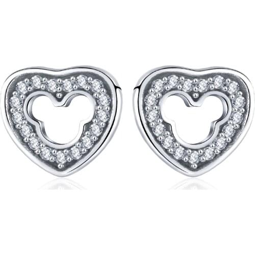Womens Stud Earring For Women Girl Austrian Crystal Wedding party Gift Fashion Silver Plated Trendy Zircon Heart Mickey Earring