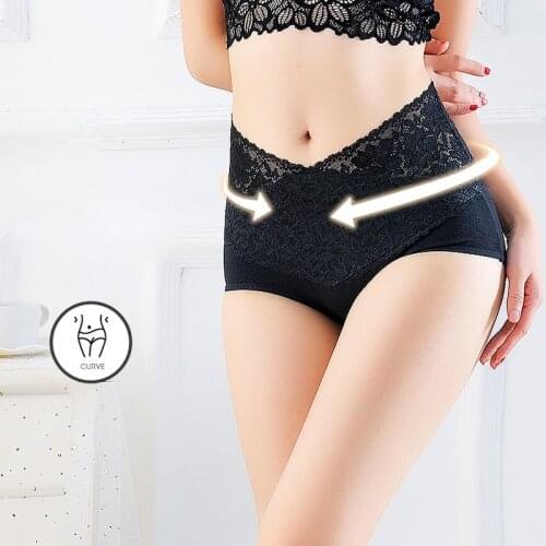 Women Sexy Lingerie Floral Lace Transparent Panties High Waist Solid Color Soft Cotton Brief Underwear Underpants