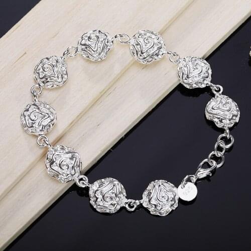 925 Sterling Silver Full Rose Flower Chain Bracelet for Women Wedding Engagement Party Fashion Jewelry