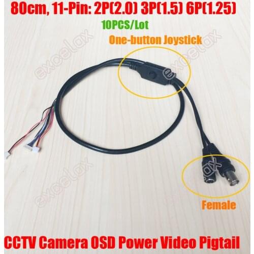 10PCS/Lot 80cm 11Pin Female BNC Video DC12V Power OSD Menu Control Pigtail Cable Analog CCTV Camera Module Board Button Joystick