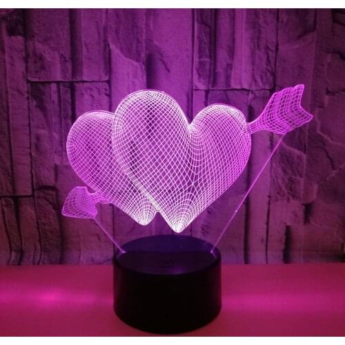 3D Acrylic LED Night Light Valentines Day Touch Table Lamp Heart-shaped Decorative Nigh Lamp Birthday Wedding Decor Best Gift
