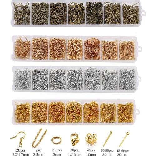 420pcs/Box Jewelry Making Kits Necklace Chain Earring Hooks Head Pins Jump Rings Lobster clasp DIY Jewelry Findings Set Supplies
