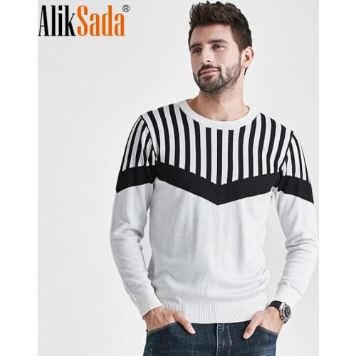 Aliksada 2020 Autumn Casual Men O-Neck Striped Loose Fit Knittwear Sweater Pullovers Men Fashion Cotton Pullover Men Pull Homme