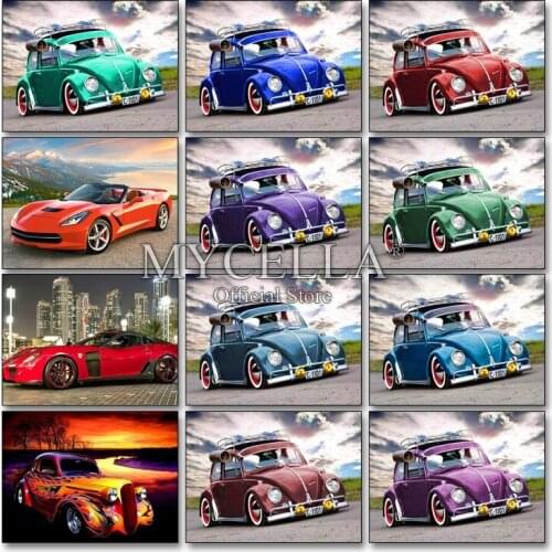 Retro Car 5d Diamond Mosaic Full Square Diy Diamond Painting Cross Stitch Diamond Embroidery Racing Car Patterns Home Arts