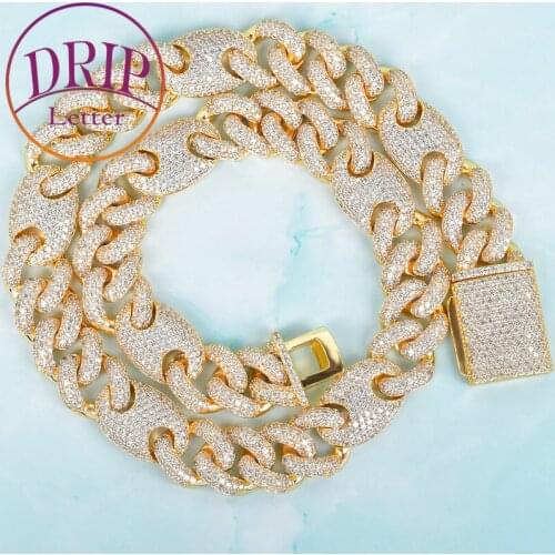 18mm Miami Cuban Necklace Link Solid Back Chain Mens Hip Hop Gold Color Zircon Jewelry