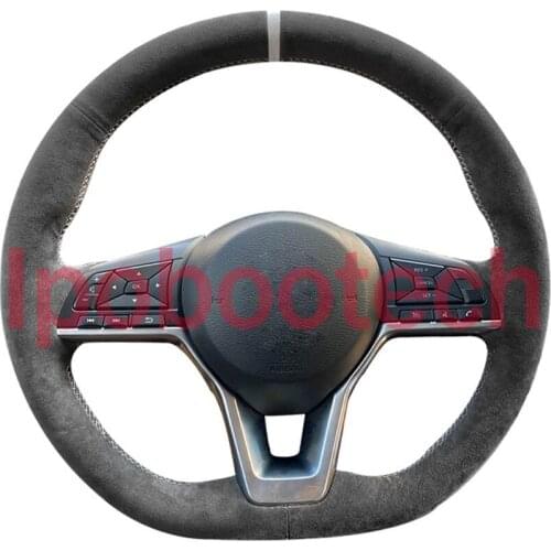 5D Carbon Fiber & Black Suede Steering Wheel Hand-stitch on Wrap Cover For Nissan Rogue 2017-2021 / Nissan Altima 2019-2021