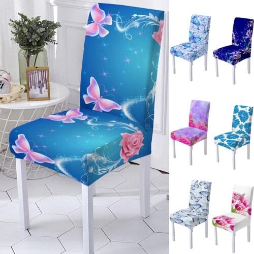 3D Digital Print Spandex Chair Cover for Dining Room Flower Butterfly Print Chairs Covers for Living Room Office Decoration